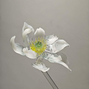 Handblown White Lotus Glass Sculpture, Translucent Water Lily Art, Zen Home Decor image 7