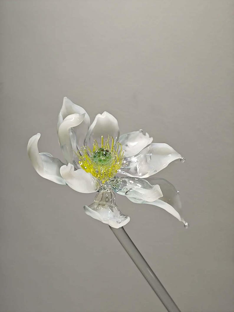 Handblown White Lotus Glass Sculpture, Translucent Water Lily Art, Zen Home Decor image 7