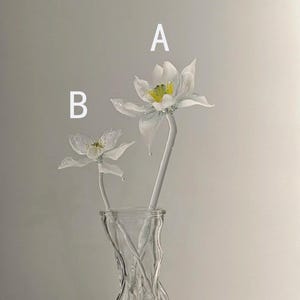 Handblown White Lotus Glass Sculpture, Translucent Water Lily Art, Zen Home Decor image 5
