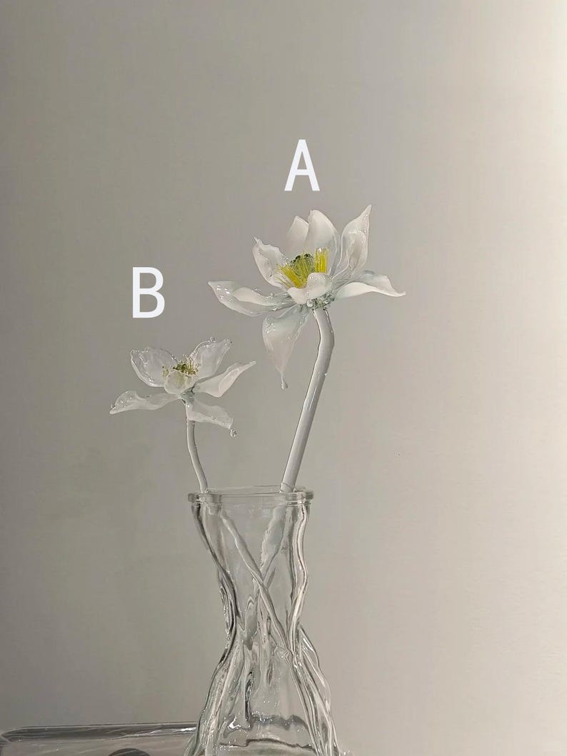 Handblown White Lotus Glass Sculpture, Translucent Water Lily Art, Zen Home Decor image 5
