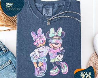 Comfort Colors® Disney Retro Futuristic Shirt | Minnie Mouse Daisy Duck Neon Pastel Tee | Y2K Aesthetic Disney Shirt | Cute Girly Disney