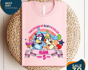 Custom Bluey Birthday Girl Shirt | Personalized Birthday Boy Shirt | Birthday Bluey Dog Shirt | Birthday Party Shirt | Family Matching Shirt