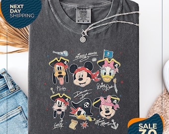 Comfort Colors® Vintage Disney Pirate Shirt | Mickey & Friends Pirate Signature Crew Tee | Minnie Goofy Donald Daisy Shirt | Disney Cruise