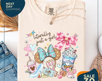 Comfort Colors® Disney Coquette Bow Literally Just A Girl Shirt | Disneyland Girl's Trip Shirt | Disneyland Mickey Minnie Ears Park Trip