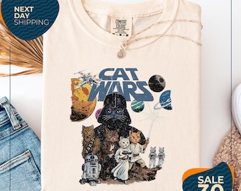 Comfort Colors® Cat Wars Vintage 90s Graphic Shirt | Retro Space Cat Tee | Funny Cat Warrior Shirt | Cat Lovers Gift | Sci-fi Top | Nerdy