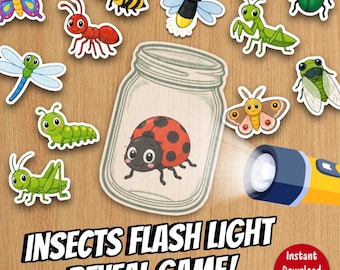 Insekten-Taschenlampe Reveal Spiel | Vorschul- und Kindergartenaktivität | Druckbares PDF, A4