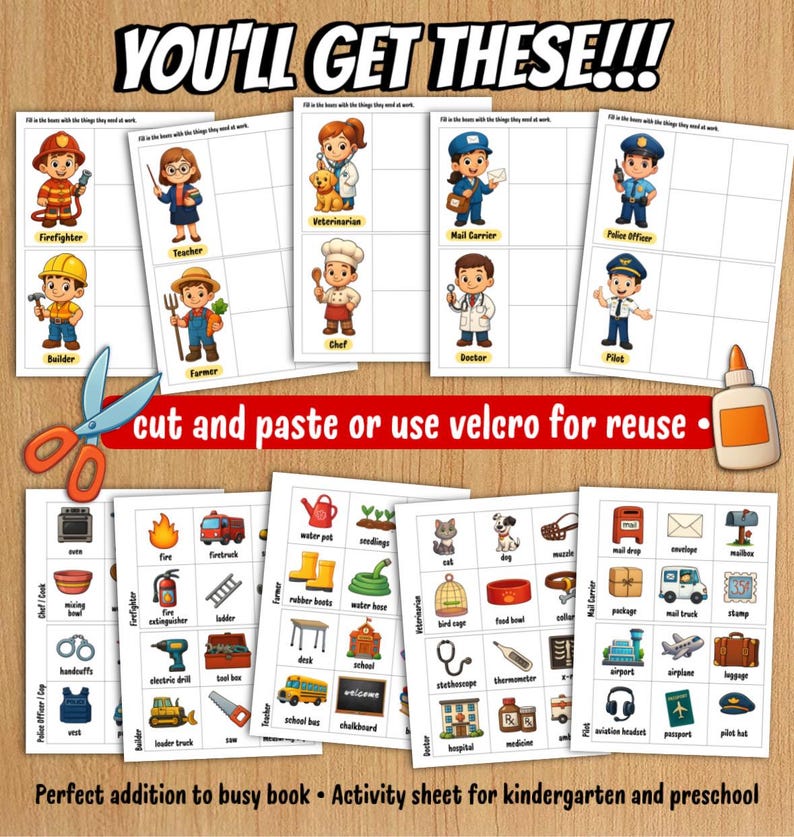 Jobs and Objects Matching | Community Helpers |kindergarten and ...