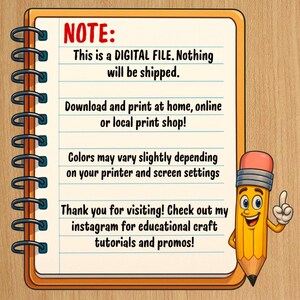 May include: A spiral-bound notepad with an orange border and white lined paper. The text reads: NOTE: This is a DIGITAL FILE. Nothing will be shipped. Download and print at home, online or local print shop! Colors may vary. Thank you for visiting!