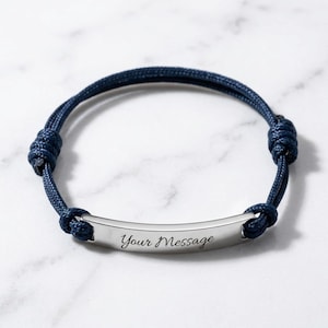 Anpassat graverat armband med stångsnöre, personliga flätade smycken i rostfritt stål