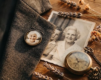 Benutzerdefinierte Foto-Anstecknadel, personalisierte Erinnerungskrawattennadel