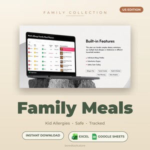 Planificador de comidas para familias con múltiples alergias / Hoja de cálculo para el planificador de alérgenos en EE. UU.