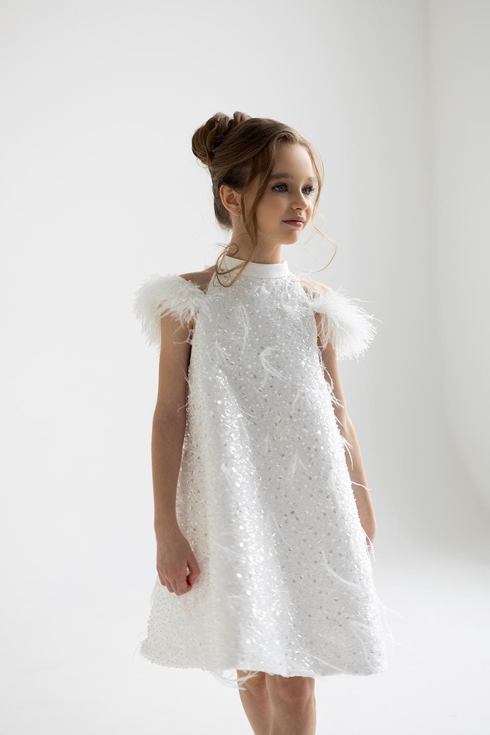 sachin and babi light blue dress White Sparkle Feather Dress main image 1