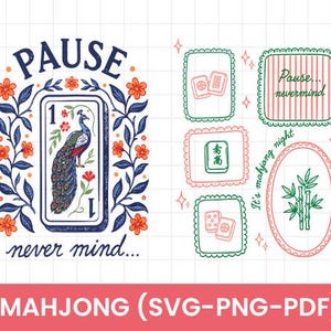 Pause Nevermind Mahjong SVG PNG PDF, Funny Mahjong Game Night Tee, Mahjong Club Shirt, American Mahjong Lover Gift, Retro Board Game,Mahjong
