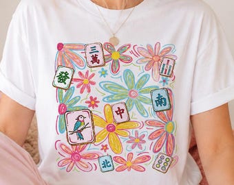 Mahjong T Shirt, Floral Mahjong Tee, Mahjong Lover Gift, Game Night Shirt, Mahjong Club Tee, American Mahjong Player Gift, Mahjong Mom