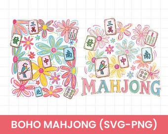 Boho Mahjong SVG PNG Bundle | Retro Floral Mahjong | American Mahjong PNG svg | Game Night Shirt | Mahjong Lover Gift | Mahjong Digital Svg