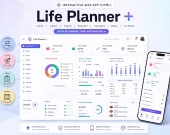 Aplicación web interactiva para planificar tu vida: presupuesto, hábitos, calendario diario, semanal y mensual.