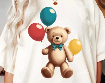 Imágenes prediseñadas de ositos de peluche kawaii: globos, decoración para guardería, diseño para baby shower (descarga digital)
