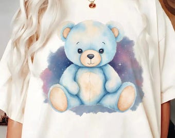 Paquete de imágenes prediseñadas de ositos de peluche: Oso azul kawaii, sublimación para baby shower (descarga digital)