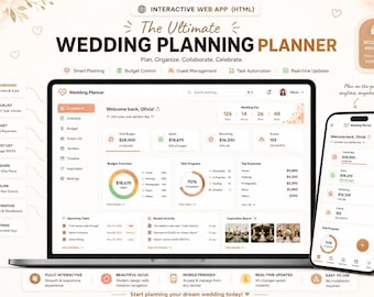 Wedding Planner HTML App – Budget, Checklist, Guest List, Timeline (Digital Download)