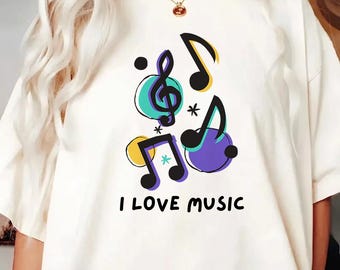 Me encantan las notas musicales (imágenes prediseñadas SVG y PNG, descarga digital)