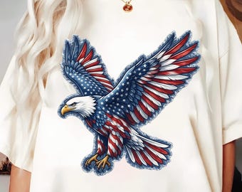 Águila americana PNG, diseño de EE. UU. con efecto patchwork, sublimación patriótica (descarga digital)
