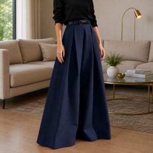 Women's Pleated Wide Leg Culottes Elegant Loose Fit Solid Color Pants
