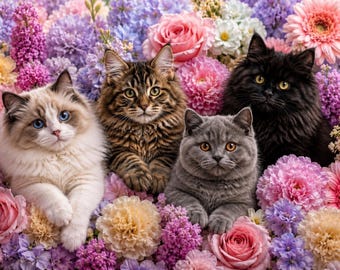Des chats parmi les fleurs - Max Color PDF - Modèle de point de croix