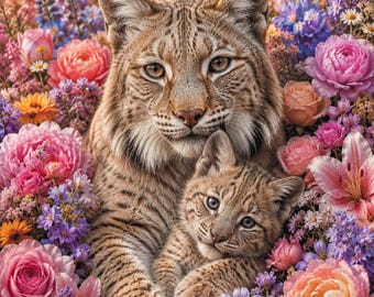 Lynx Mom and Baby Max Color Cross Stitch Pattern