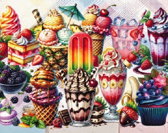 Dolcetti e prelibatezze estive: schema digitale a punto croce a colori.