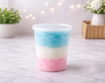 Cumpleaños de Estados Unidos - Algodón de azúcar rojo, blanco y azul - Frambuesa azul ácida - Pastel de cumpleaños - Chicle
