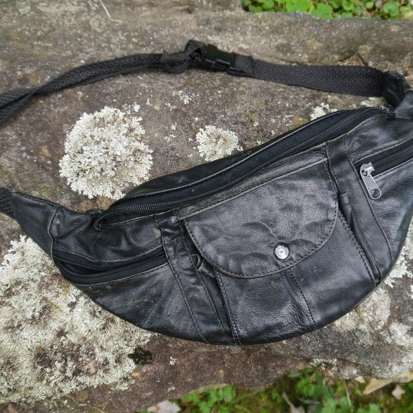 Vintage Black Leather Fanny Pack