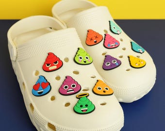 Poop Emoji Shoe Charms, Funny Swirl Clips, Silly Meme Gag Clog Pins