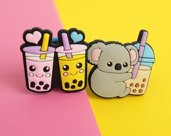 Boba Tea Shoe Charms, Sweet Bubble Drink Clips, Asian Milk Kawaii Clog Pins