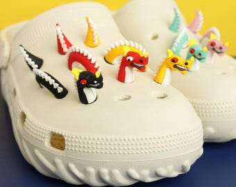 Dragon Shoe Charms, 3D Mythical Clog Pins, Fantasy Gothic Creature Badges