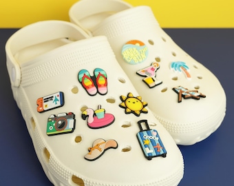 Vacation Shoe Charms, Travel Getaway Clips, Tropical Island Clog Pins