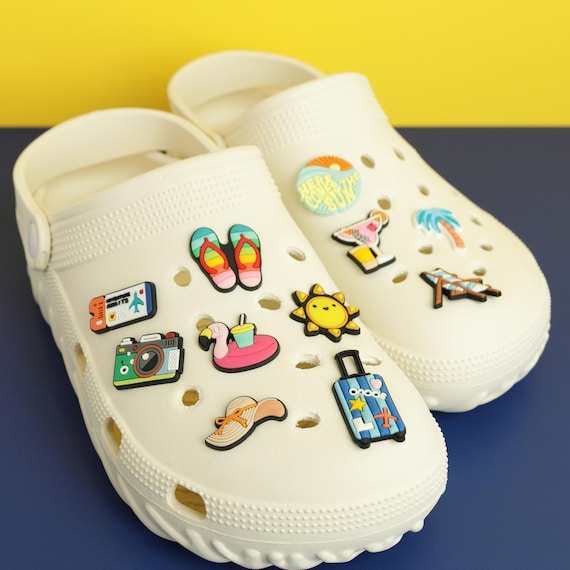 Vacation Shoe Charms, Travel Getaway Clips, Tropical Island Clog Pins