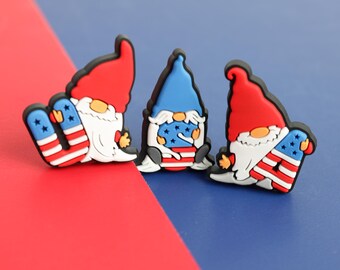 4th of July Shoe Charms, American Flag Gnome Clips, Patriotic Red White Blue Independence Day Accessories