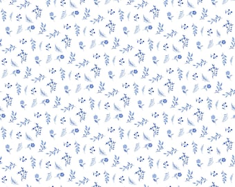 Delft Dynasty by Deborah Edwards- Flower toss - White/Blue for Northcott -1/2 Yard