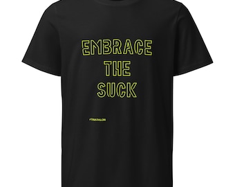 Camiseta "Encare o desafio" para triatlo, natação, ciclismo e corrida - Camiseta unissex de peso médio em tecido orgânico.