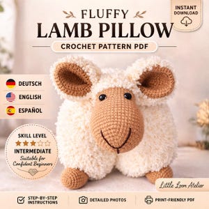 Patrón de ganchillo para almohada de cordero esponjoso / Cojín de juguete 2 en 1 (Descarga en PDF)