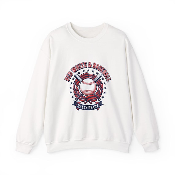 Red White & Baseball Crewneck Sweatshirt | Vintage Patriotic Baseball Graphic