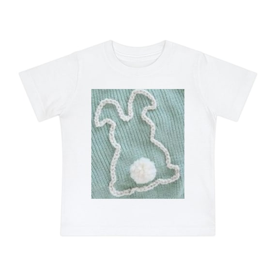 Crochet Bunny Outline Baby Short Sleeve T-Shirt | Pom Pom Tail Easter