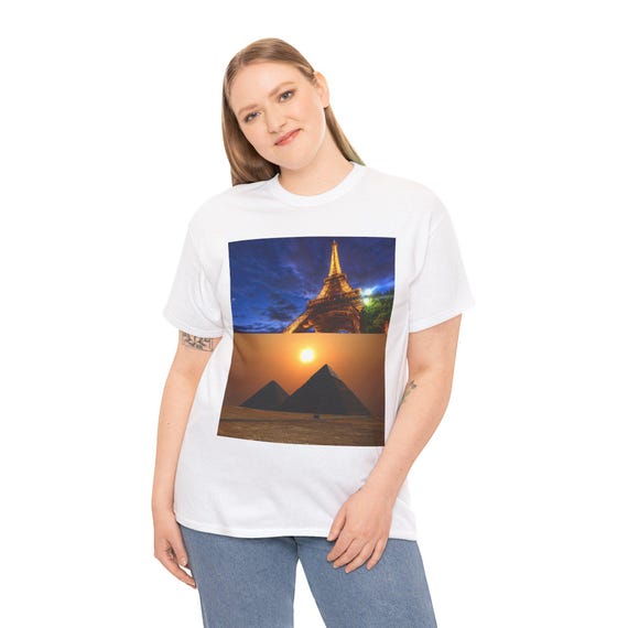 Eiffel Tower and Egyptian Pyramids T-Shirt | Travel Photo Collage