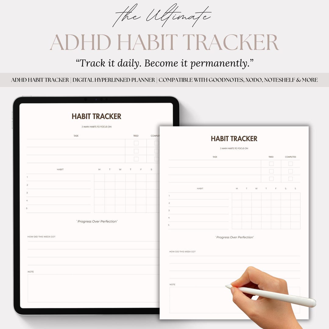 ADHD Habit Tracker | Printable Productivity Planner | Minimalist ...