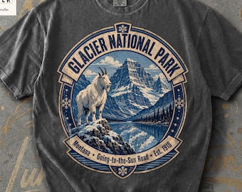 Chemise couleurs confort Glacier National Park, t-shirt Montana vintage, t-shirt de randonnée rétro, cadeau parc national, t-shirt aventure en montagne, unisexe