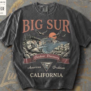 California Coastline Apparel, Big Sur Vintage Comfort Colors Graphic Tee, Pacific Coast Highway Souvenir, 90s Retro Ocean Cliff Shirt