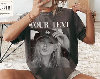 Custom Photo Text Shirt, Comfort Colors Personalized Picture Tee, Custom Image T-shirt with Words, Personalized Gift, Family Photo Shirt