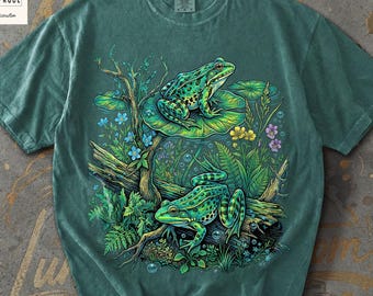 Vintage Woodland Frog T-Shirt, Retro Forest Wildlife Comfort Colors Tee, Nature Illustration Shirt, Cute Earthy Amphibian Top, Cottagecore