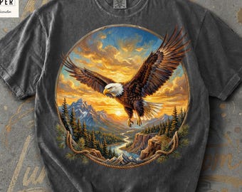 Classic Bald Eagle Shirt, Vintage Comfort Colors Bird Tee, Majestic Wildlife Nature Top, Retro Golden Sky Graphic, Animal Lover Gift