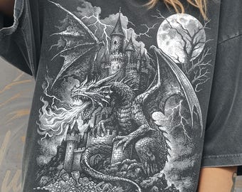 Dragon Shirt Medieval Graphic Tee Comfort Color Gift for Him or Her Dark Fantasy Tshirt Gothic Clothing Grunge Wear Bookish T-shirt